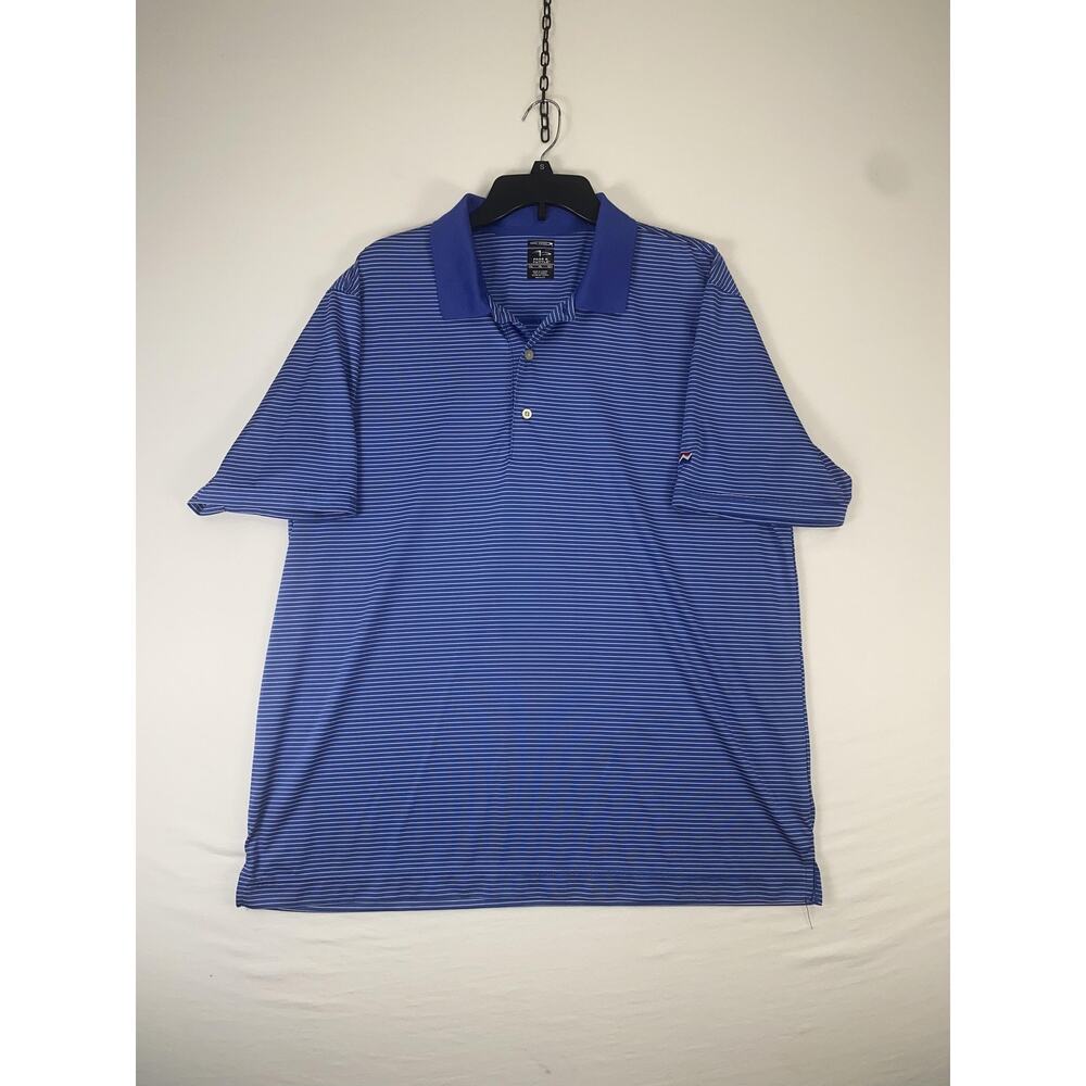 Page & Tuttle Polo Shirt Mens XL Blue Striped Cool Swing Golf Polyester Casual